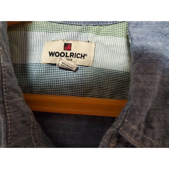 Woolrich Mens Chambray Button Down Short Sleeve Shirt Sz Medium M - Picture 2 of 5